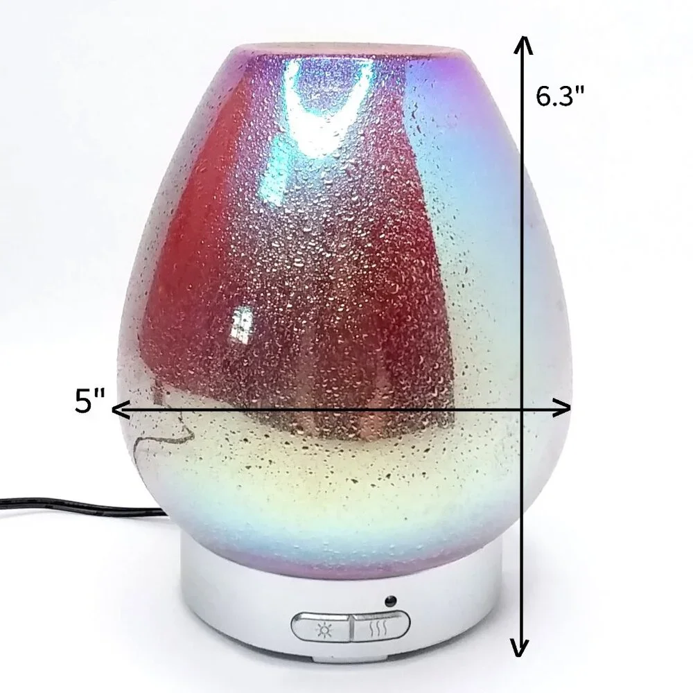 Essential Oil Diffuser Glass Dome Iridescent Metallic Ultrasonic Light Mist NIB